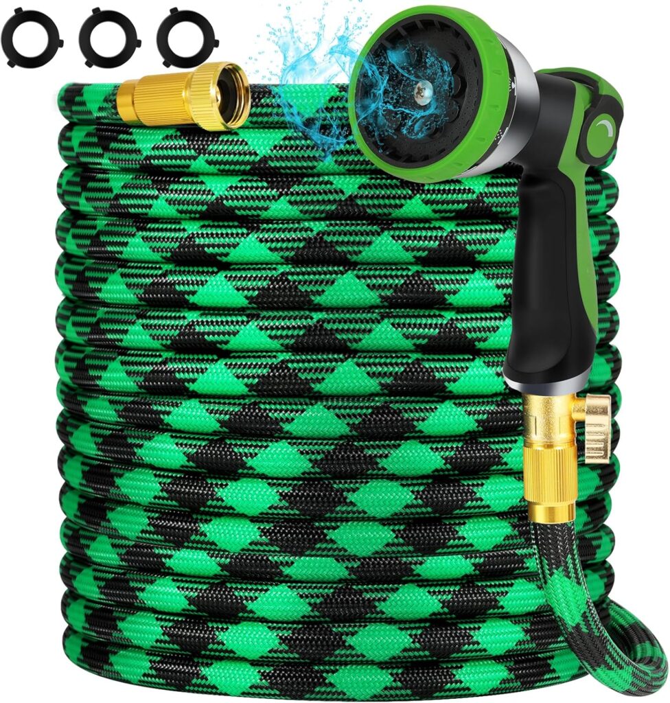 25FT NON-EXPANDABLE Garden Hose Ultra Lightweight Hose & Flexible Water Hose with 10-Pattern Spray Nozzle- Explosion-proof, High-Strength Special Cloth Cover with 3/4″ Brass Connector.