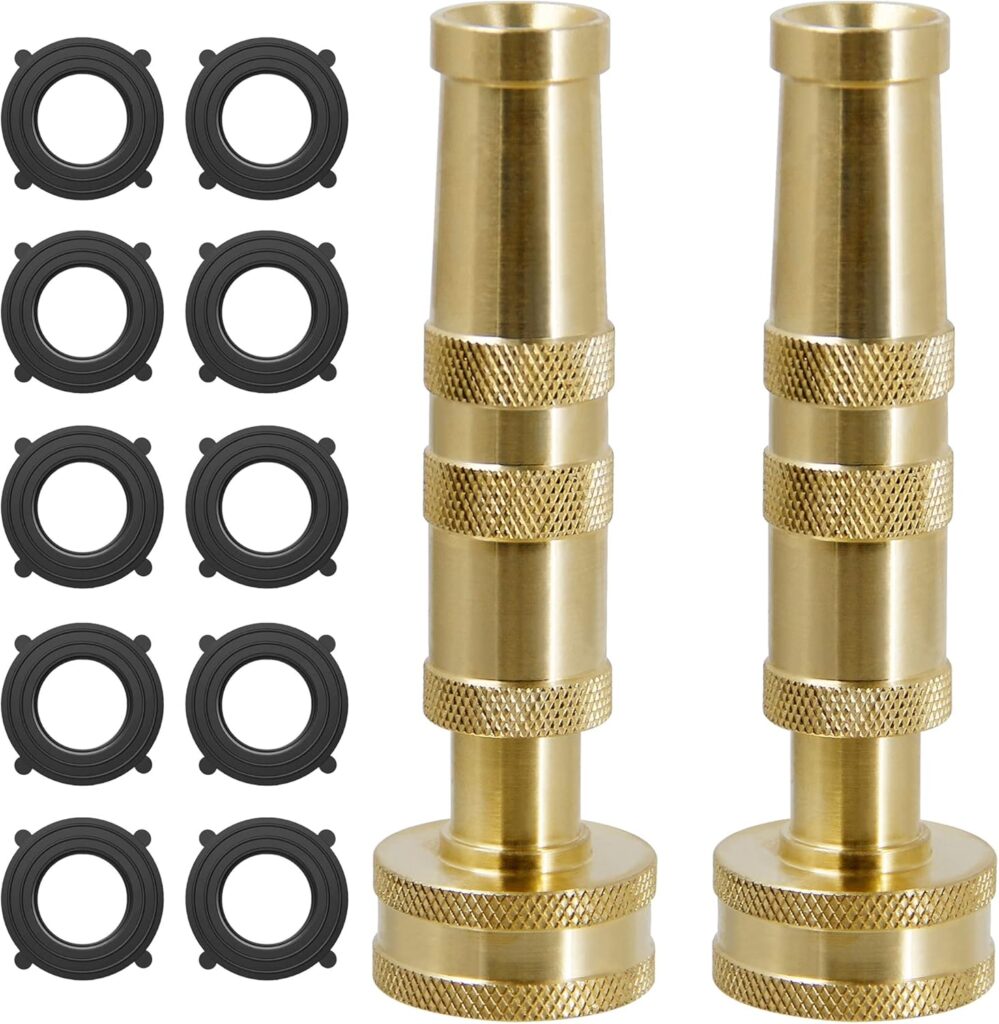 Biswing Brass Hose Nozzles, Heavy-Duty Brass Adjustable Twist Hose Nozzle, 2 Pack (4″), VI3432