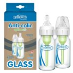 Dr. Brown’s Anti-Colic Options+ Narrow Glass Baby Bottle with Level 1 Slow Flow Nipple, BPA-Free, 4 oz/120mL, 2-Pack