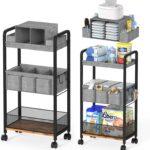 2In1 Baby Diaper Caddy & 3-Tier Rolling Diaper Cart, Caddy Organizer Cart with Dividers, Mobile Metal Bedside Carts for Baby Essentials, Rolling Carts for Newborn Nursery with Wheels, Large Capacity