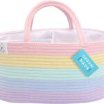 OrganiHaus Pastel Rainbow Nursery Storage Basket, Cotton Rope Toy & Diaper Caddy Organizer with Handles, Baby Diaper Organizer, Foldable Design, Machine Washable, Ideal for Baby Room & Laundry