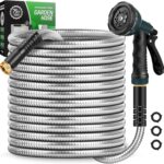 Garden Hose with 10-Function Nozzle, Leak-proof Metal Connector Hose, No Knots, Kink-Free, Lighter, Anti-Pets, Wear-Resistant, 3/4 GHT, Water Hose for Garden, Yard, Outdoor(75 FT)