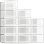 SEE SPRING 12 Pack Shoe Storage Box, Clear Plastic Stackable Shoe Organizer for Closet, Space Saving Foldable Shoe Rack Sneaker Container Bin Holder
