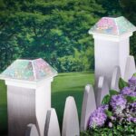 2PK Mosaic Solar Post Cap Lights Outdoor for 4×4, 3.5×3.5 Post Crackled Glass Deck Fence Lamp Weatherproof LED Light Decor in Garden, Yard, Outdoor Table, Balcony, Landscape- Iridescent