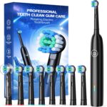 Rotating Electric Toothbrush with 8 Brush Heads for Adults and Kids, 3 Modes Rechargeable Power Toothbrush with 2-Minute Smart Timer, 45-Day Battery Life