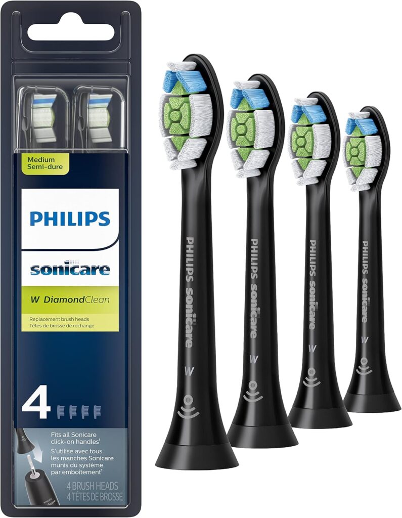 Philips Sonicare W DiamondClean – Genuine Replacement Electric Toothbrush Heads, Black, 4 Pack One Year Supply, HX6064/95