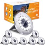 Biling Solar Ground Lights Outdoor 8 Packs, 12 LEDs Bright Flat Solar Lights Outdoor Waterproof Solar Powered for Yard Walkway Garden Driveway (White)
