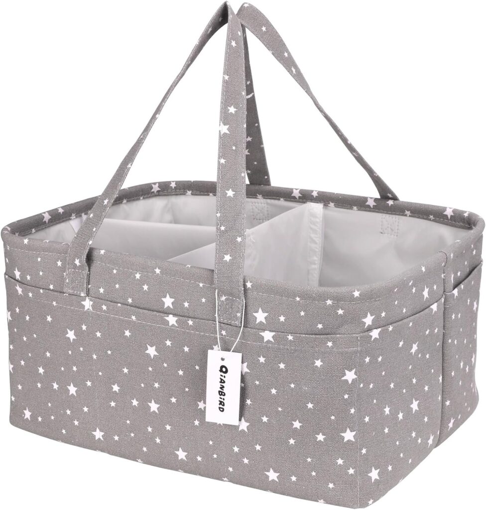 Baby Diaper Caddy Organizer- Extra Large Portable Diaper Basket with Removable Divider, Multi-Use Nursery Organizer for Diapers,Wipes,Baby Essential-Perfect Baby Basket bag Registry Must Have