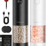 FORLIM Electric Salt and Pepper Grinder Set, USB Rechargeable, Automatic Salt Pepper Mill Grinder with Dust Cover, One-Button Control, Adjustable Coarseness, Warm LED Light (2 Packs, Black&White)