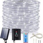 ICRGB Solar Rope Lights, 66FT 200LED 1800mAh Outdoor Waterproof Solar Lights with Remote, IP67 String Light with Timing & 8 Modes for Garden Tree Pathway Yard Pool RV Christmas Decor, White
