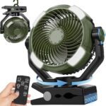 DUKUSEEK 20000mAh Clip On Fan with LED Light, 9-inch 60Hrs Portable Camping Fan with Sturdy Clamp, 360° Oscillating Personal Desk Fan for Office, Worksite, Golf – Regargeable Battery Powered USB Fans