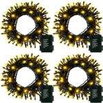 4 Pack- Battery Operated Outdoor Tree String Lights with 50 Warm White LEDs on 16.5ft/5m of Dark Green Cable,Outdoor Battery Xmas Wreath Lights with Timer for Christmas Yard Holiday Decoration