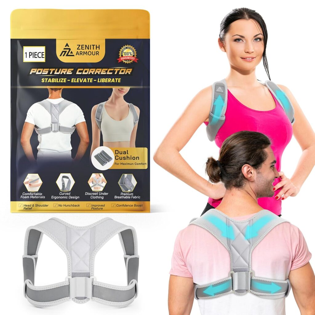 Back Posture Corrector for Men and Women – Adjustable Straightener for Mid, Upper Spine Support – Neck, Shoulder, Clavicle and Back Posture Brace – Breathable, Cushion, Machine Washable