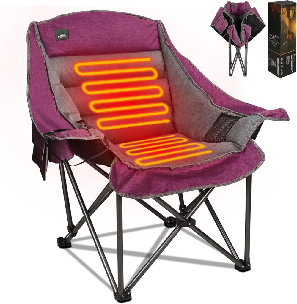 Northroad XL Heated Camping Chair, Oversized Heated Chairs,Portable Folding Heated Lawn Chair W/3 Control Levels for Outdoor Hiking, Picnics, Heavy-Duty 400-lbs Capacity, (Battery NOT Included)