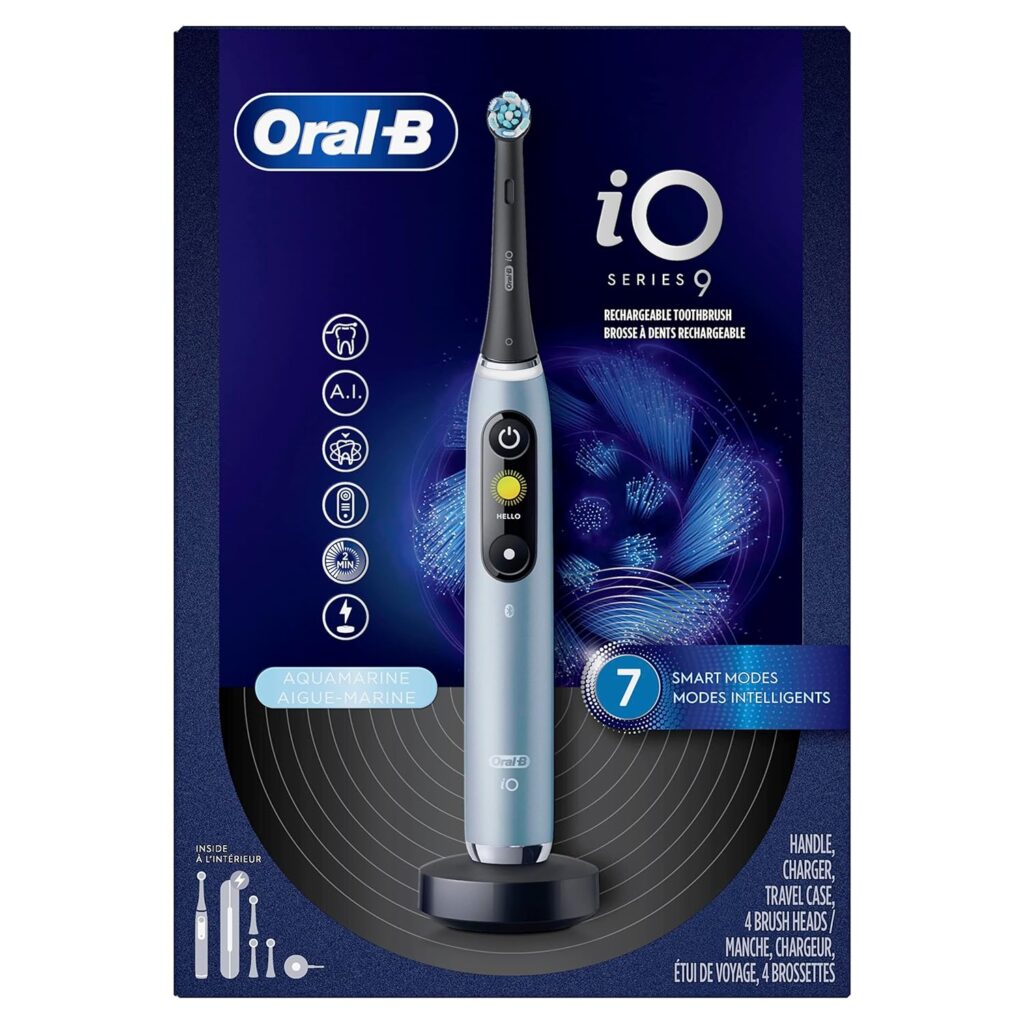 Oral-B iO Series 9 Electric Toothbrush with 4 Brush Heads, Aqua Alabaster