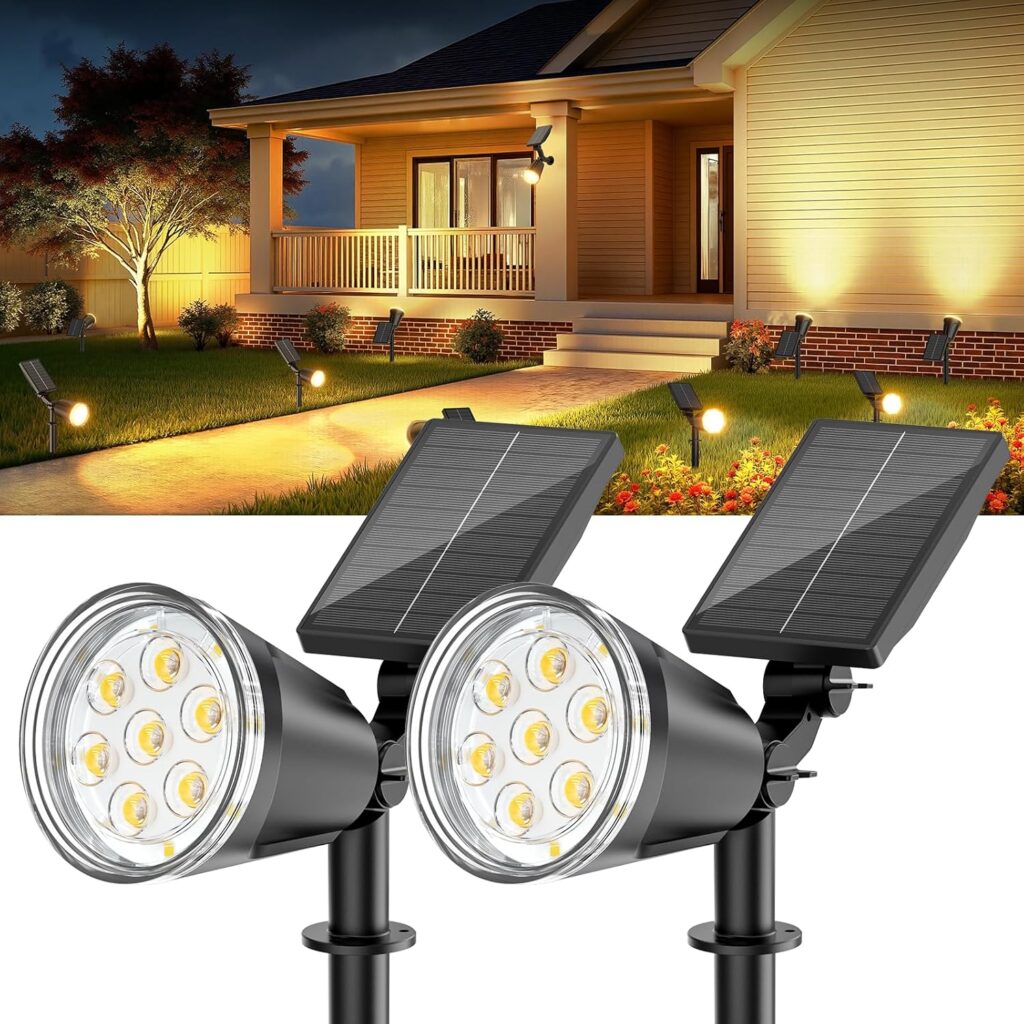 Solar Spot Lights Outdoor Waterproof: 1000LM Big Adjustable Spotlight – 2-in-1 15Hrs+ Long Lasting Spot Light – Solar Powered Spotlights Landscape Lighting for Garden, Yard, Tree, Flag, Wall, Pathway