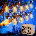 Outdoor String Lights Waterproof, 300FT Patio Lights with 146 Shatterproof ST38 Globe Bulbs(6 Spare), Connectable Dimmable LED Hanging String Lights for Outside Backyard Porch Balcony(150FT x 2)
