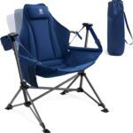 EVER ADVANCED Padded Hammock Camping Chair, Oversized Heavy Duty Swing Chair with Detachable Cup Holder, Portable Folding Rocking Camping Chair, Support Up to 400lbs
