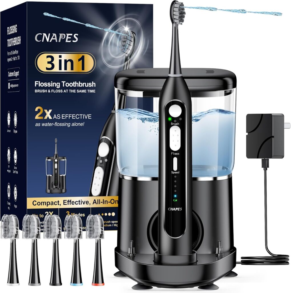 Electric Toothbrush with Water Flosser Combo, Advanced 2.0 Cordless Flossing Toothbrush with 5 Brush Heads, 3 Modes&5 Speeds, Rechargeable Oral Dental Kit for Teeth Cleaning for Travel, 17oz Tank