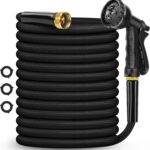 Garden Hose Non-Expanding 100ft, Flexible Garden Hose with 10 Function Hose Nozzle, Lightweight, Kink Free and Water Hose for Outdoor,Yard, Lawn, Car Wash, Marine,and Camper Use