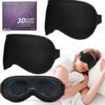 3D Sleep Mask for Men Women 2 Pack, Blackout Eye Mask for Sleeping Eye Mask for Side Sleeper, Memory Foam Adjustable&Washable, Airplane Travel Essentials Couples Yoga Meditation Office Black & Black
