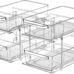 2 Set, 2 Tier Clear Organizer with Dividers for Cabinet, Shlef, Counter – MultiUse Slide-Out Storage Container – Kitchen, Pantry, Medicine Cupboard Bins, Bathroom, Vanity Makeup, Under Sink Organizing