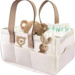Diaper Caddy with Leather Handle, Adjustable Storage – Diaper Caddy Organizer , Diaper Bag Tote – Collapsible Diaper Organizer for Baby Essentials
