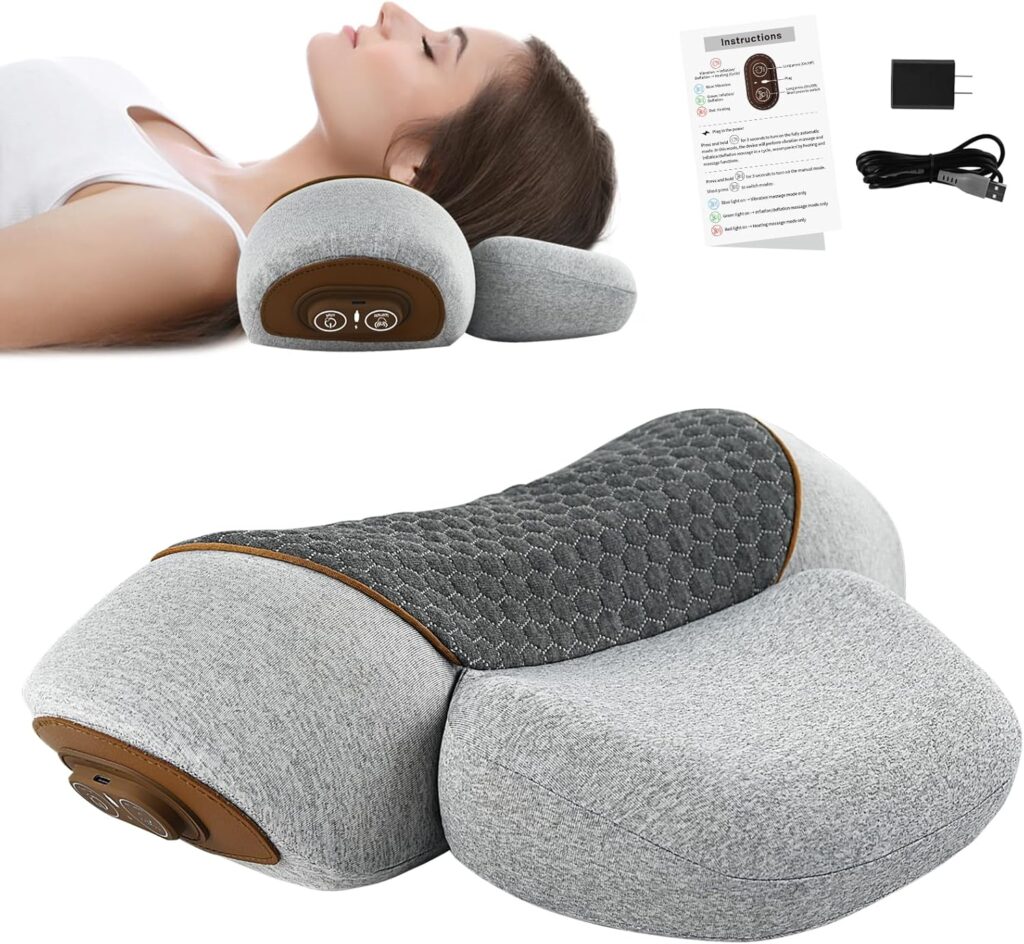 3 in 1 Neck Massager Pillow with Heat, Pillow Massage Neck Hump Support, Shiatsu Back Shoulder Massager with Kneading, Heating & Vibration for Relaxation and Comfort
