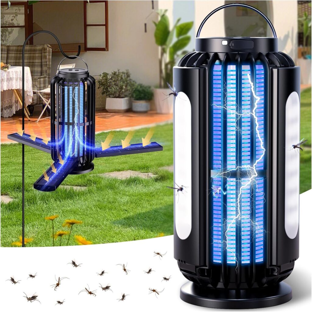 Bug Zapper, Mosquito Zapper Outdoor Indoor Solar Powered, Battery Powered Cordless Zapper with LED Light, Cordless Zapper for Patio, Camping, Outdoor, Indoor