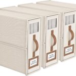 4 Pack Foldable Bed Sheets Set Organizers and Storage(King & Queen Size),Linen Fabric Closet Organizers with Window,Folding Bedding Storage Box for Bedsheets and Pillow Cube Organizer-Beige