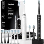 Aquasonic Duo Series PRO – Ultra-Whitening Electric Toothbrush Set – 5 Modes & Smart Timers – Premium Travel Cases & 10 Proflex Brush Heads – ADA Accepted Toothbrushes