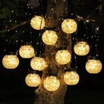 PARTPHONER Solar Lights Outdoor Waterproof 12-Pack, Solar Powered Hanging Lantern Cracked Glass Hanging Globes for Yard Decor Christmas Decoration, Shepherd Hook, Garden Tree Table Ornaments, Warm
