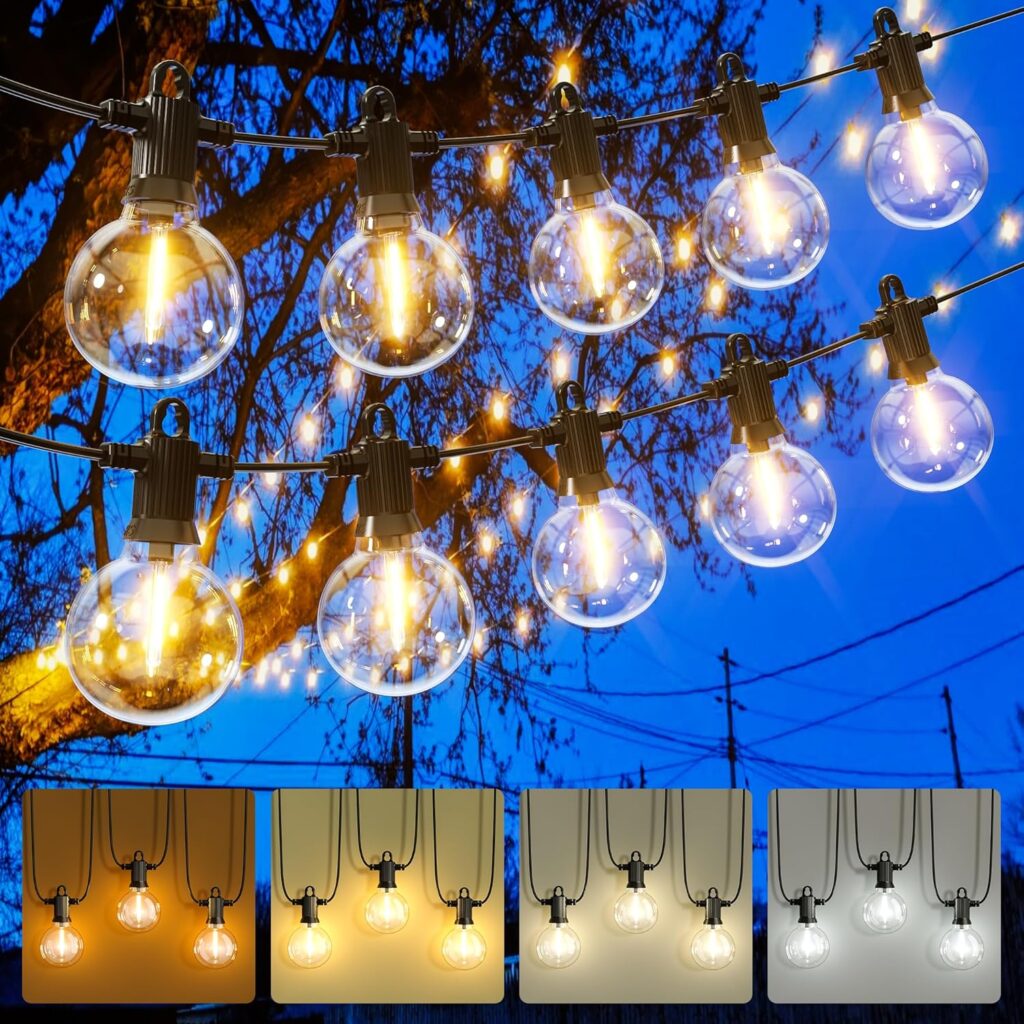 Outdoor String Lights, 100FT 4-Color LED Patio Lights with 50 Shatterproof G40 Globe Bulbs, Waterproof Hanging Lights for Outside, Backyard, Porch, Balcony, Gazebo, 2700K/3000K/4000K/6000K