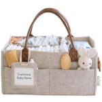 Lily Miles Baby Diaper Caddy Organizer, Nursery Storage Basket for Newborn Essentials, Neutral Gift for Baby Shower, Registry Must-Have, Car Organizer for Diapers and Wipes – Sand, Large