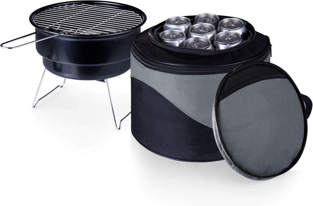 ONIVA – a Picnic Time brand Caliente Portable Charcoal Grill & Cooler Tote, Take Anywhere BBQ Grill with Cooler Bag, Grill for Outdoor Use, (Black with Gray Accents)