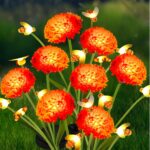 Solar Garden Lights Outdoor, 4 Pack Solar Flowers Lights with Bee, Waterproof Outdoor Solar Swaying Flowers Lights for Garden Yard, Patio, Pathway, Wedding, Festival,Grave Decor