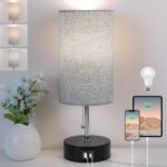 3-Color Temperature Bedside Lamp Nightstand Lamp with USB A Port and C Port, Table Lamp for Bedroom with LED Bulb Small Lamps for Living Room (Gray)