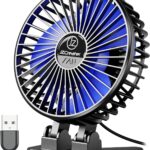 JZCreater USB Desk Fan, Mini Portable Fans, 3 Speeds Desktop Table Cooling Fan, Plug in Power, Rotation Strong Wind, Quiet Personal Small for Home Office Travel Bedroom, Black Blue