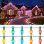C9 LED Christmas Lights Outdoor, 50 FT 50 LED Multi-Colored Connectable C9 String Lights for Christmas Tree Patio Roofline Garden Backyard Holiday Party Indoor Outdoor Decoration, Green Wire
