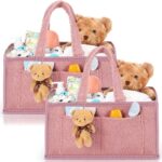 2 Pcs Large Baby Diaper Caddy Organizers Christmas Gift Bags Nursery Diaper Storage Bin with Handle Doll Ornament for Holiday Favor Changing Table Car New Mom(Pink)