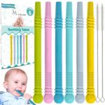 Baby Teething Toy – Pack of 6 Hollow Teething Sticks with 2 Cleaning Brushes – 100% Food Grade Silicone, BPA Free, and Dishwasher Safe – 6 Vibrant Colors for 6-18 Months Babies