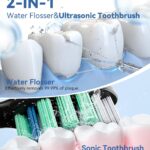 Water Flosser & Ultrasonic Electric Toothbrush Combo, 600ML Water Dental Flosser with 7 Jet Tips, 10 Adjustable Water Pressure, 5 Toothbrush Heads for Home Use, Gums, Braces (Black)