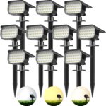 3 Colors Solar Lights Outdoor Waterproof IP65 Outdoor Spot Lights for Yard 52 LEDs 600LM Solar Powered Landscape Spotlights Solar Security Wall Lights for Garden Pathway Outside- 10 Pack