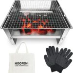 Portable Charcoal Grill 16 Inch, Foldable Tabletop BBQ with Carry Bag & Gloves, Compact Stainless Steel Grill for Outdoor Camping, Picnics, Backyard and Travel, Folding Stainless Steel