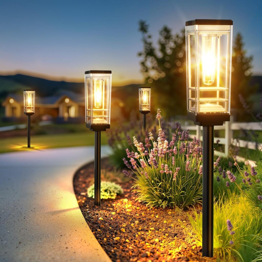 6 Pack Solar Lights Outdoor, Up to 15 Hrs Brighter Solar Pathway Lights, Luxury Taller Solar Outdoor Light Waterproof for Path Garden Yard Landscape Walkway Driveway, Warm White