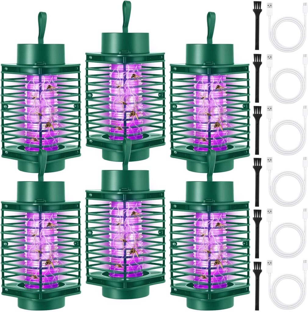 Qualirey 6 Pack Electric Bug Zapper Indoor Outdoor Mosquito Zapper USB Electric Bug Killer Light Mosquito Killer Lamp High Voltage Fly Trap Repellent Device for Home Office Patio Yard(Green)