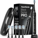 Aquasonic Black Series PRO – Ultra-Whitening Electric Toothbrush – 5 Modes & Smart Timers – Premium Travel Case & 6 Proflex Brush Heads – ADA Accepted Toothbrush
