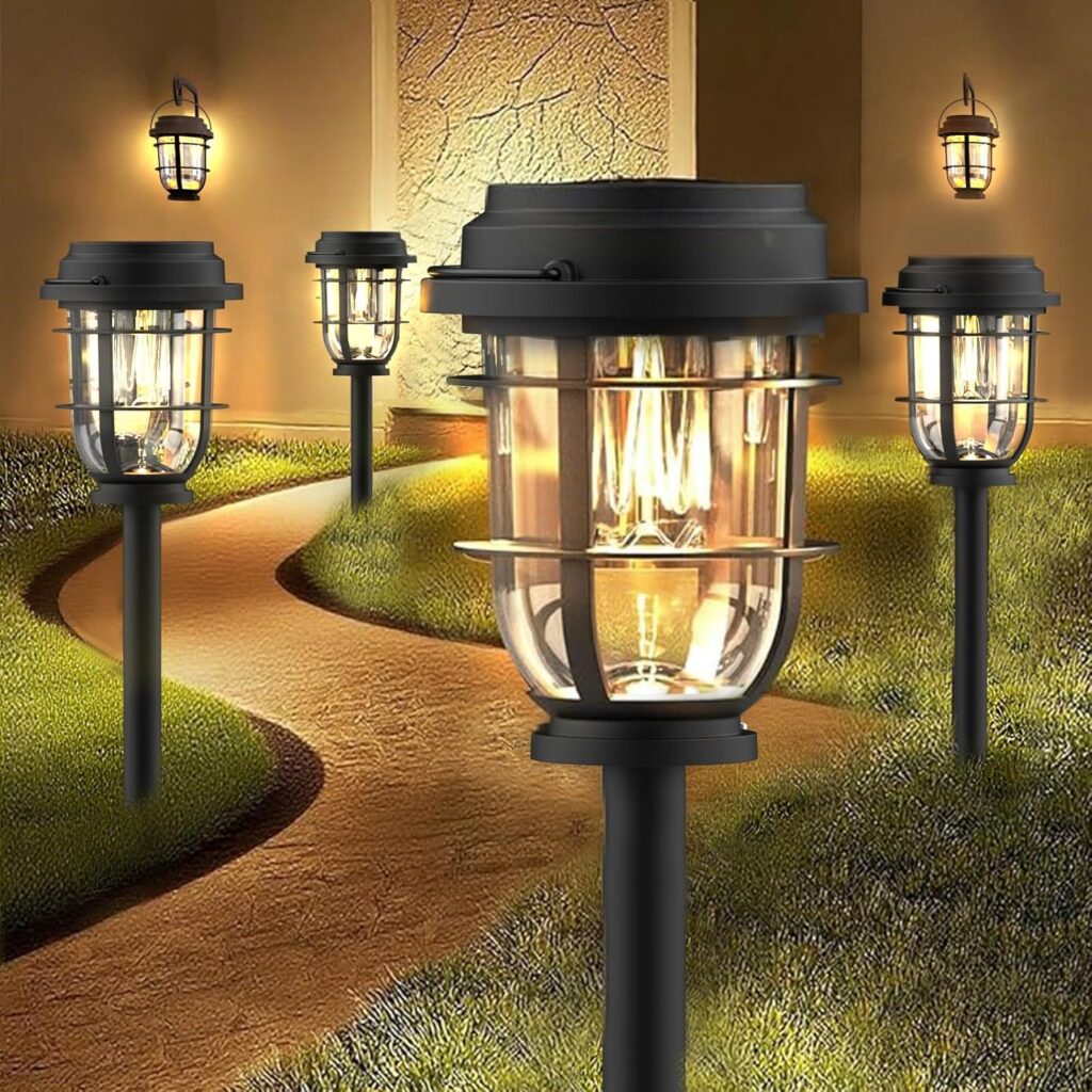 Bright Solar Pathway Lights Outdoor, 8 Pack Waterproof IP65, Auto On/Off Solar Powered Garden Lights for Yard Lawn Walkway Landscape Pool Outside – 3-in-1 Hanging, Tabletop & Stake Lighting