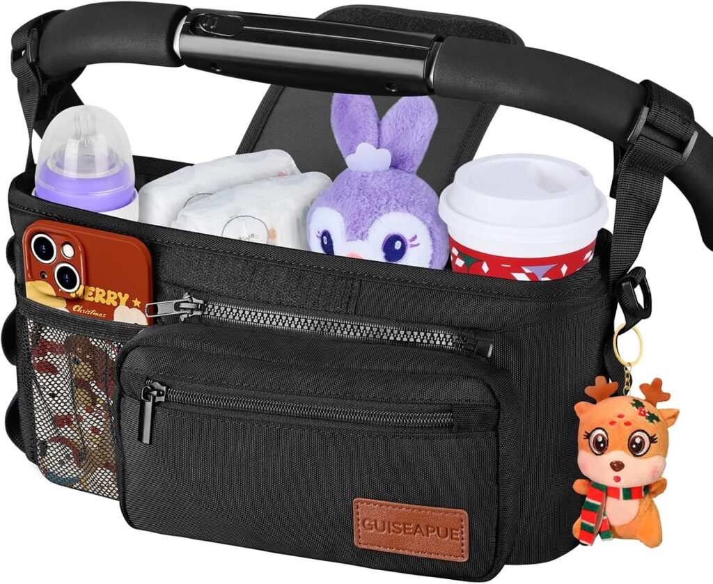 Christmas Stocking Stuffers White Elephant Gifts for Adults: Guiseapue Universal Stroller Organizer with Cup Holder, Stroller Caddy with Shoulder Strap, Baby Accessories Fit Uppababy, Baby Jogger