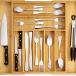 Purawood Bamboo Drawer Organizer – Expandable Silverware Organizer & Utensil Drawer Organizer, Cutlery Tray with Dividers, 7-9 Slots- Kitchen Organizer for Utensils & Flatware (Natural)